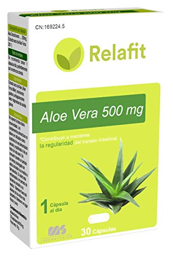Aloe Vera 500 mg – 30 Cápsulas | Relafit - Laboratorios MS | Dosis 1 Mes | Aloe Vera Puro | Tratamiento eficaz contra el estreñimiento y acelera la digestión