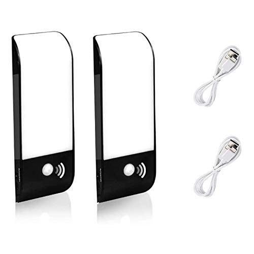 AMANKA Luces de Noche LED, 2 Pack de Luces con Sensor de Movimiento,Lámpara Nocturna USB Recargable,Luz inalambrica cálida para Escaleras, Guardarropa, Porche, Armario, Cocina, Dormitorio