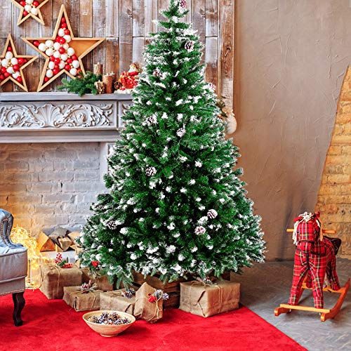 amzdeal - Árbol de Navidad artificial (180 cm, 800 puntas y piñas de abeto, montaje rápido, plegable, con soporte de metal, para decoración de Navidad, interior y exterior)