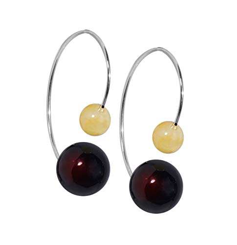 ANDANTE Premium Collection – Pendientes de ámbar del mar Báltico auténtico en plata de ley 925 – Medio aros grandes – ambos lados – Certificados – Oro del mar – Color cereza y amarillo leche ANDANTE Premium Collection – Pendientes de ámbar del mar Báltico auténtico en plata de ley 925 – Medio aros grandes – ambos lados – Certificados – Oro del mar – Color cereza y amarillo leche