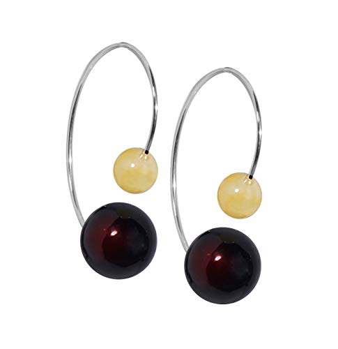 ANDANTE Premium Collection – Pendientes de ámbar del mar Báltico auténtico en plata de ley 925 – Medio aros grandes – ambos lados – Certificados – Oro del mar – Color cereza y amarillo leche