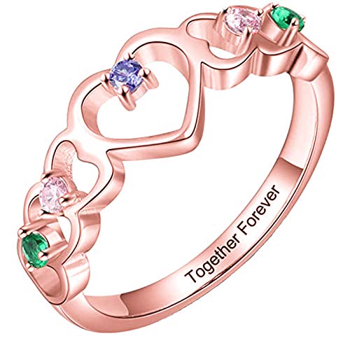 Anillo de Mujer Personalizado Anillo de Nombre Personalizado Anillo de Promesa de corazón Anillo Familiar Navidad para mamá(Oro Rosa 15.75)