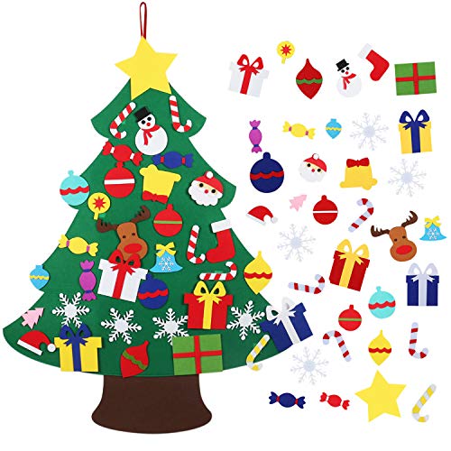 Árbol de Navidad de Fieltro, 3.8ft El árbol de Navidad del Fieltro de los DIY fijó con 35 Piezas Ornamentos Desmontables, niños Juguetes educativos Decoración de Pared