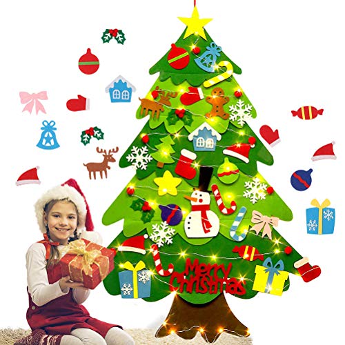 Árbol de Navidad de fieltro, árbol de Navidad suave con cadena de 2 m de luz y adornos, regalos de Navidad para niños Año Nuevo hecho a mano puerta de Navidad decoración colgante de pared, 98 x 70 cm Árbol de Navidad de fieltro, árbol de Navidad suave con cadena de 2 m de luz y adornos, regalos de Navidad para niños Año Nuevo hecho a mano puerta de Navidad decoración colgante de pared, 98 x 70 cm
