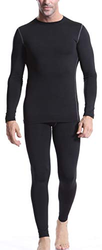 Arcweg Camiseta Térmica Manga Larga Hombre Mallas Hombre Running Leggins Deportes Conjunto Térmico Hombres Interior Polar Forro Transpirable Elástico Invierno Esquí Negro Talla L(EU)