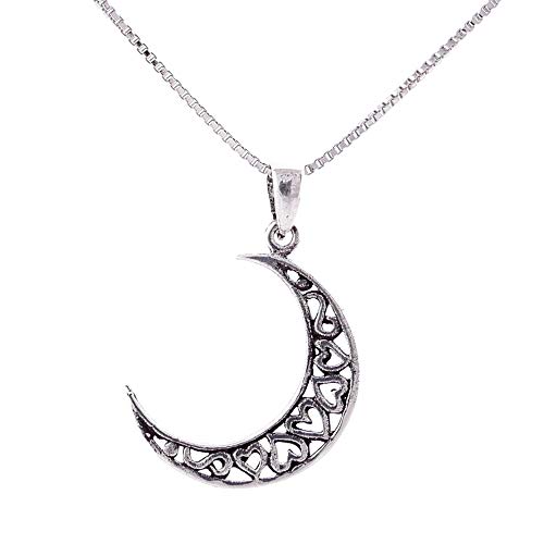 ARITZI - Collar Delicado de Plata de Ley 925 con Forma de Media Luna - Incluye Cadena Box Chain de 45 cm en Plata - 19 mm