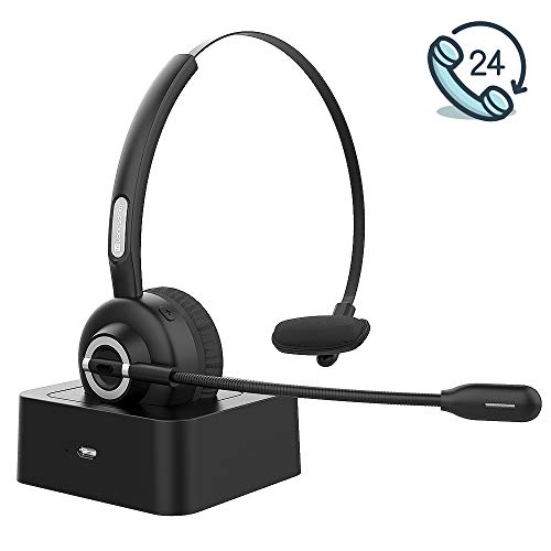 Auricular Bluetooth, 24 horas de tiempo de reproducción, Bluetooth 5.0 auriculares inalámbricos para oficina con micrófono con cancelación de ruido y base de carga, manos libres, centro de llamadas Auricular Bluetooth, 24 horas de tiempo de reproducción, Bluetooth 5.0 auriculares inalámbricos para oficina con micrófono con cancelación de ruido y base de carga, manos libres, centro de llamadas