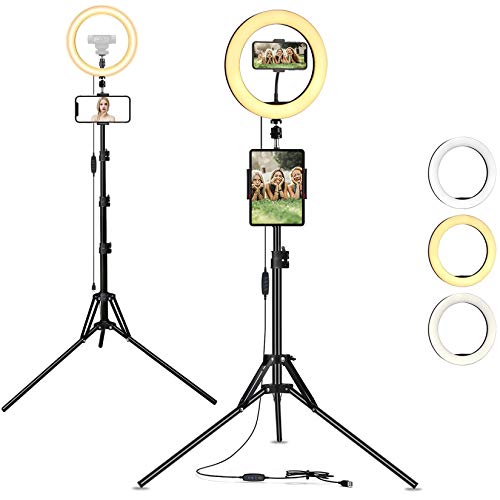 AYIZON 30cm Anillo de luz + Trípode + Soporte para Teléfono y Tablet + Soporte para Cámara Web, kit de luz LED regulable compatible con iPhone, iPad, Logitech StreamCam C920 C930 C922 C615 Brio C925