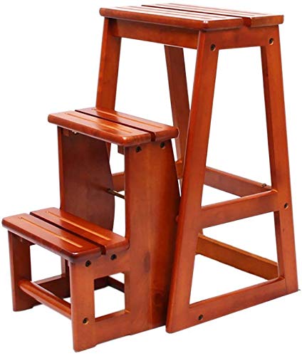 Azyq Escalera Taburete Taburete de madera maciza Escalera de cocina multifunción Taburete Plegable Hogar Escaleras de madera Escalera Escalera Taburete,Color de la miel