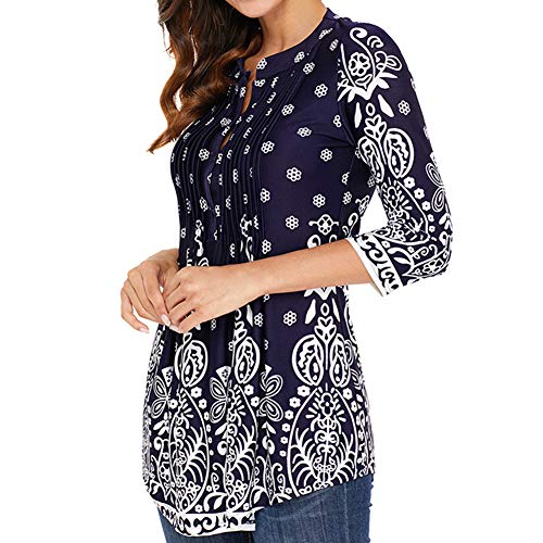 BAIVIN Camiseta sin Mangas con Estampado de Camiseta de Manga 3/4 para Mujer Cuello Redondo Plisado Suelta Delgado Top de Longitud Media,C,M BAIVIN Camiseta sin Mangas con Estampado de Camiseta de Manga 3/4 para Mujer Cuello Redondo Plisado Suelta Delgado Top de Longitud Media,C,M