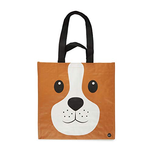 Balvi Bolsa Compra Woof Color marrón con Bolsillo Interior y Dos tamaños de Asas Diseño de Perro Plástico Reciclado 40x40x20 cm