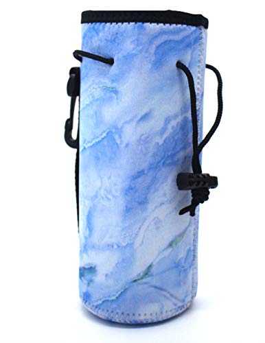 BASELIFE Portabotellas de agua, de neopreno, aislado, para gimnasio, viajes, bolsa protectora para botellas de 0,6 L o 0,75 L, ideal para botellas de acero inoxidable y plástico (mármol azul)