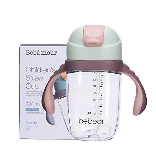 Bebamour Sippy Cup para bebé 6-12 meses A prueba de derrames Sippy Cup con paja para niños Botella de agua con taza de silicona suave para niños pequeños, sin BPA, 240 ml, Green