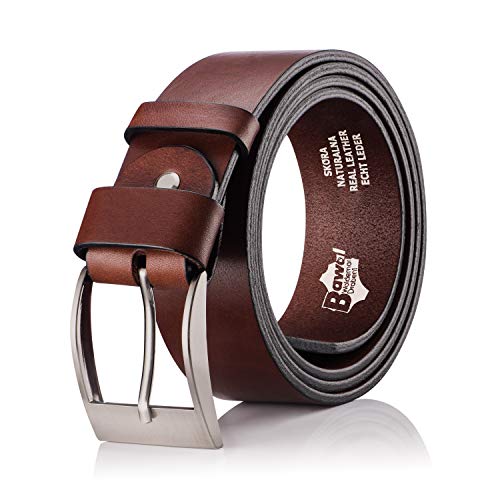 BeComfy Cinturón de cuero para Hombres - 100% cuero verdadero | De ancho 38 mm | Jeans de cinturón de los hombres (100 cm cintura - 118 cm de longitud total, PJ01 Marrón)
