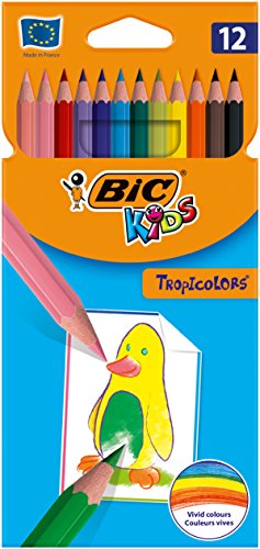 BIC Kids Tropicolors - Caja de 12 unidades, lápices de colores surtidos BIC Kids Tropicolors - Caja de 12 unidades, lápices de colores surtidos