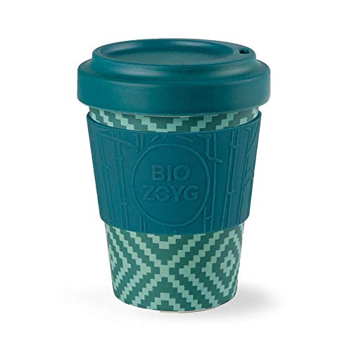 BIOZOYG Termo/Taza To-Go- orgánica de bambú - con Tapa y Agarre de Silicona I Taza Sustentable de bambú para café To Go Rombos Ø 9 cm, Altura 12 cm Termo Taza de café To Go 400 ml