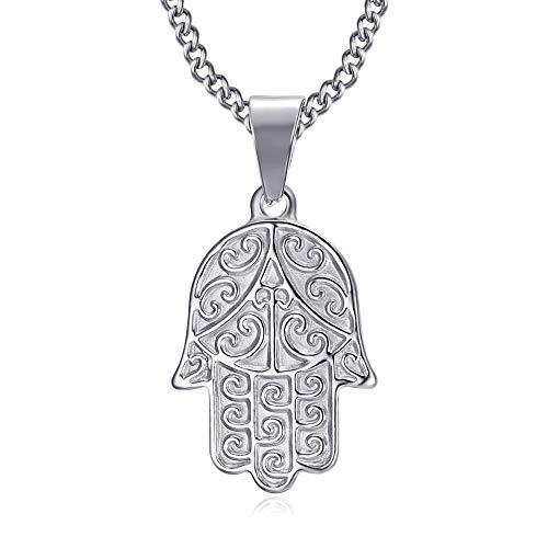 Bobijoo Jewelry – Colgante de mano de Fátima Marie Fátima, collar de protección de acero inoxidable plateado