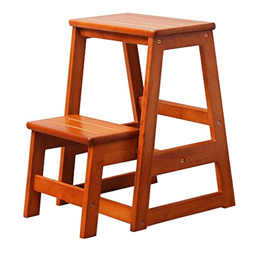BOC 2 Escalera plegable, de madera maciza creativo casero de dos pasos de escalera plegable, plegable Taburete, multi-función de escalera silla de la cocina taburete,color miel