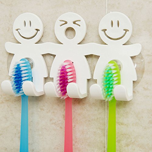 Bonito soporte para cepillos de dientes con ventosa para pared del baño, emoticono de cara sonriente, decoración del hogar