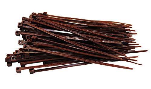 Bridas para cables (100 unidades, 100 x 2,5 mm, cortas, 8,1 kg de fuerza de tracción), color marrón