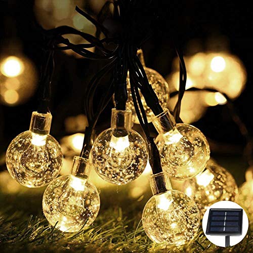 Cadena de luces LED, bolas de cristal, 6,5 metros, 30 LED, luz blanca cálida, impermeable, decoración para jardín, exterior, árboles, Navidad, bodas, fiestas, interior y exterior