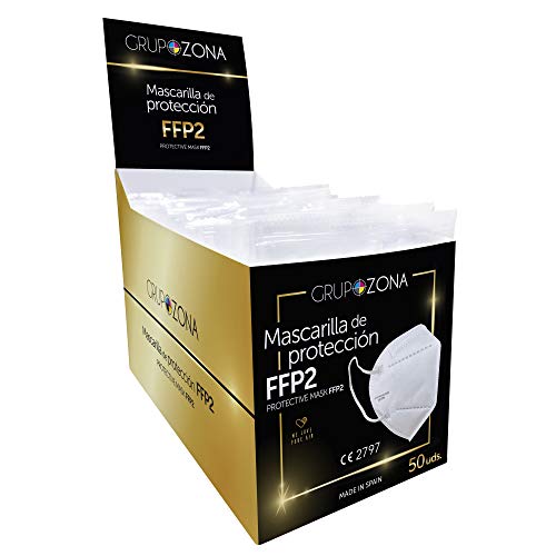 Caja 10 Mascarillas FFP2 blancas homologadas y fabricadas en España CE 2797, filtrado de 5 capas - GrupoZona - Mascarilla ffp2 protección respiratoria