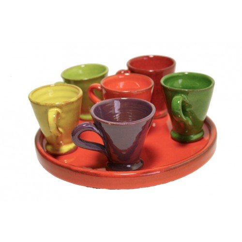 CAL FUSTER - Juego de café de arcilla en colores combinados estilo rustico. Medidas: 8x20x20 cm.