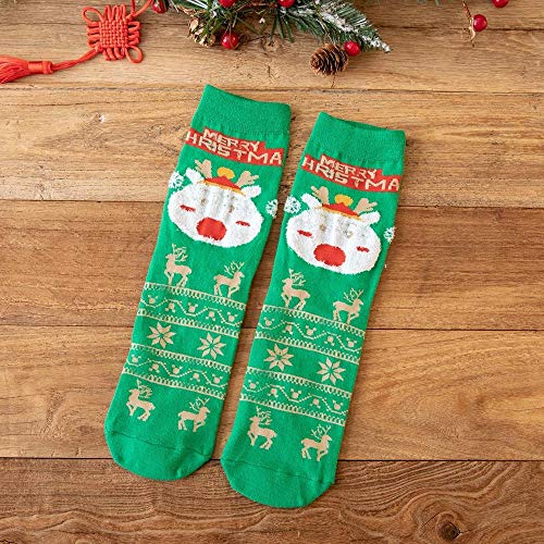 Calcetines de media altura，Calcetines navideños otoño e invierno rojo año nuevo dibujos animados calcetines navideños para mujeres, calcetines de algodón tridimensionales de animales peinados-x8 pair