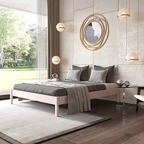 Cama de Madera Maciza 160x200 cm - hasta 300 kg - Bastidor de Cama de Madera de Abedul sin Tratar Natural Robusta con Certificación FSC - Cama Matrimonial de Madera con Cabecero y Somier de Láminas