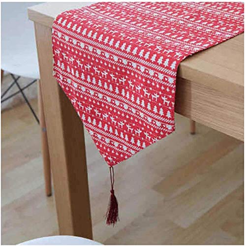 Camino de mesa de Navidad con borlas para decoración del hogar, algodón y lino, 32 x 200 cm (12 x 78), color rojo