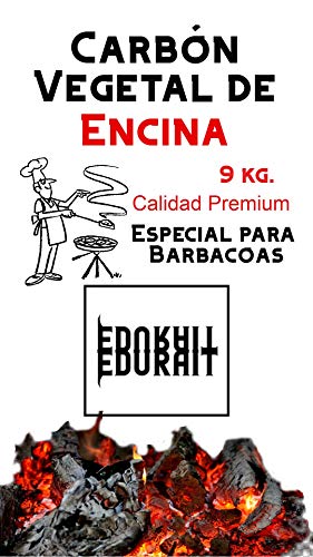 Carbón Vegetal Ecologico de Encina, para Barbacoas, Procedente de la Poda de Dehesas, Alto Poder calorífico, Larga Duración, Especial Barbacoas y Restaurantes. (Carbon 9Kg)