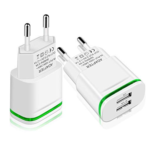 Cargador USB, 2.1A 5V Universal Doble Puertos Corriente Enchufe Movil de Pared Adaptador Valido para iPhone 12 X XS/XS MAX XR 8 7 6 6S Plus SE 2020 5S, Samsung Galaxy, Xiaomi, Huawei