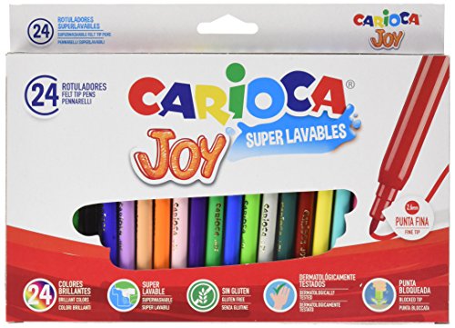 Carioca Joy - Rotuladores superlavables de punta fina, pack de 24 piezas, puntas surtidas