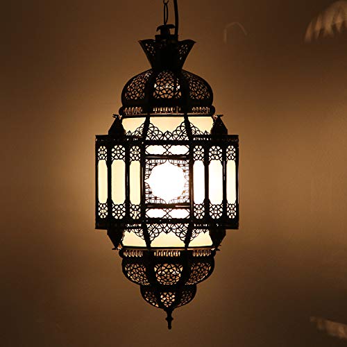 Casa Moro | Lamia Lámpara oriental de 60 cm de altura, 26 cm de diámetro, de metal y cristal de leche, artesanía de Marrakech, lámpara colgante marroquí como de 1001 noches | L1361 Casa Moro | Lamia Lámpara oriental de 60 cm de altura, 26 cm de diámetro, de metal y cristal de leche, artesanía de Marrakech, lámpara colgante marroquí como de 1001 noches | L1361