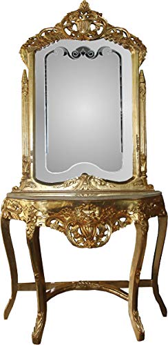 Casa Padrino Consola de Espejo Barroco Dorado con la Parte Superior de mármol y Hermosas Decoraciones barrocas en el Espejo de Vidrio Mod6 - Aspecto Antiguo