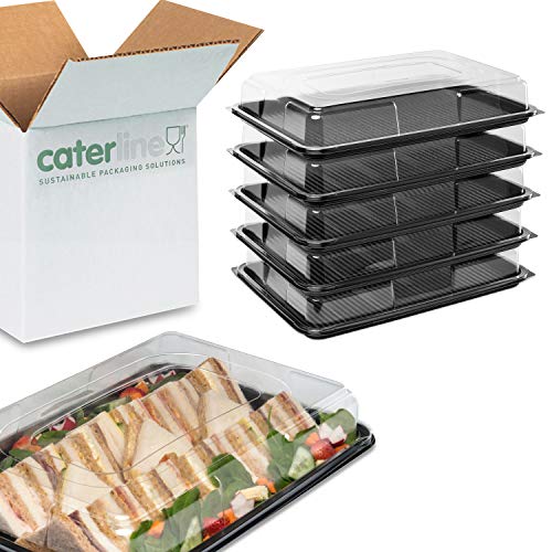 Caterline 10 platos grandes y tapas para sándwich de 450 mm de largo x 310 mm de ancho x 70 mm de profundidad, reutilizables y 100% de plástico reciclable