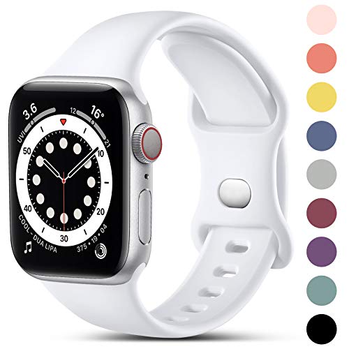 CeMiKa Compatible con Apple Watch Correa 38mm 42mm 40mm 44mm, Deportivas de Silicona Correas de Repuesto Compatible con iWatch SE Series 6 5 4 3 2 1, 42mm/44mm-S/M, Blanco