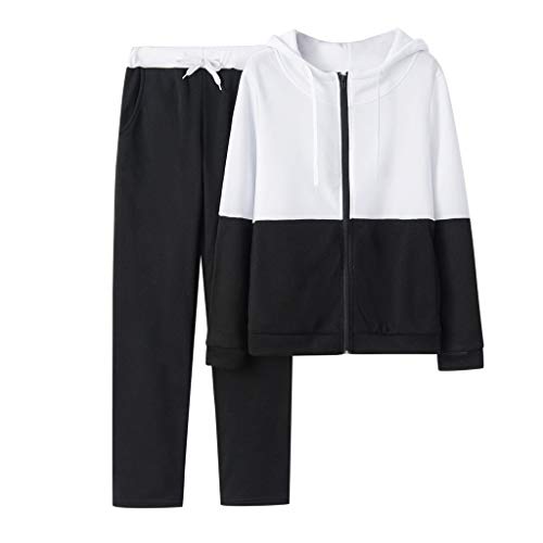 Chándal de Gimnasia Mujer Primavera Elegantes Tracksuits Set Splicing Sudadera Capucha y Pantalones Primavera Invierno Serie Chándal Deportivos para Jogging Gimnasio y Deporte al Aire Libre, Mujer,