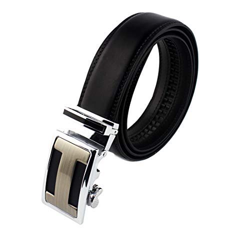 Cinturón Hombre Cuero Cinturones Piel con Hebilla Automática 6x4cm para Hombre, Ancho 35mm (Negro Brillante, 130(113cm/44.49"))