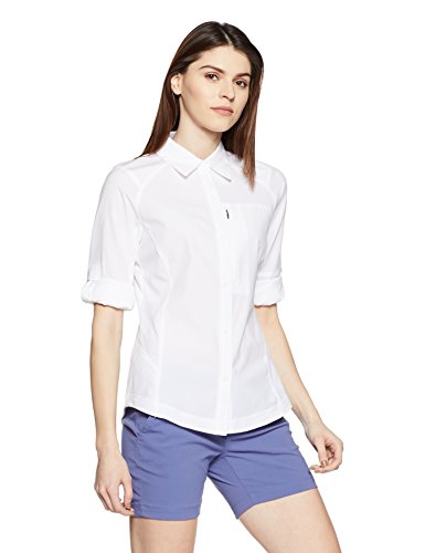 Columbia Camisa de Excursionismo de Manga Larga para Mujer, Silver Ridge Long Sleeve Shirt, Beige (White), Talla M
