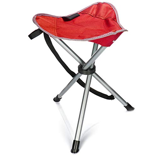 com-four® Taburete trípode, práctica Silla de Camping con Correa, Taburete Plegable de 3 Patas para Acampar, Playa, Vacaciones y Actividades al Aire Libre (01 Pieza - Rojo)