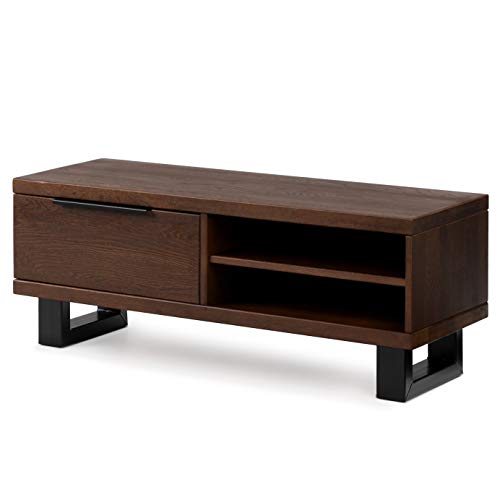 COMIFORT Mueble TV de Roble Macizo y Patas de Acero, Mesa de Salon Moderno, Mueble TV Baja para Televisor, 120x45cm Color Chicago, Acabado Negro Mate