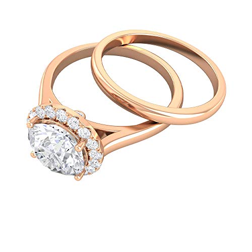 Conjunto único de anillos de novia D-VSSI de 2,3 ct, anillo de moissanite solitario, anillo de halo de piedras preciosas, conjunto de anillos de boda, 14K Oro rosa, Size:EU 65