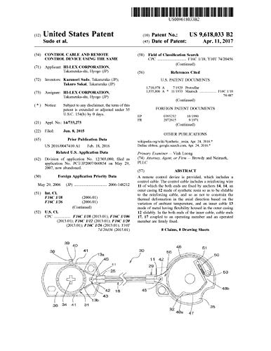 Control cable and remote control device using the same: United States Patent 9618033 (English Edition)