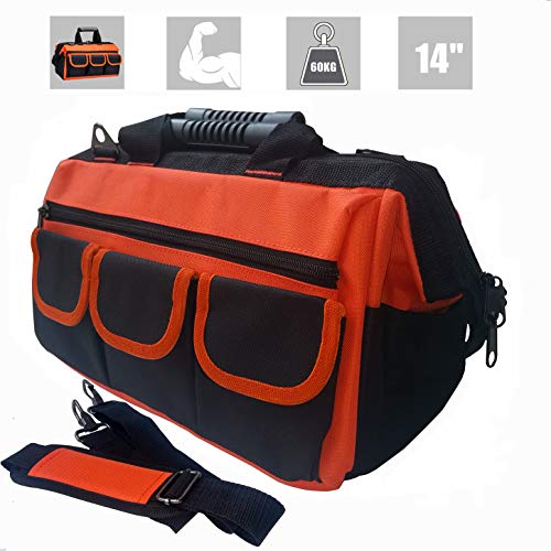 Copechilla Bolsa portaherramientas profesional doble capa engrosamiento impermeable resistente al desgaste Oxford con almohadilla goma,correa ajustada,asa goma,33X23X18CM,Negro con naranja Copechilla Bolsa portaherramientas profesional doble capa engrosamiento impermeable resistente al desgaste Oxford con almohadilla goma,correa ajustada,asa goma,33X23X18CM,Negro con naranja