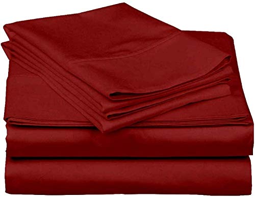 Cotton Bed Sheet Set 4 PC, 100% Long-Staple Combed Cotton, 400 Thread Count ,Breathable, Soft & Silky Sateen Weave Fits Mattress with 38 CM Deep Pocket, Burgundy Solid - Single Size