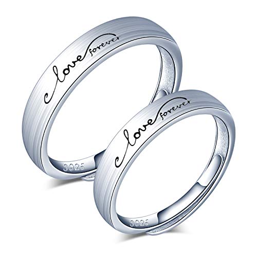 CPSLOVE Anillo de plata de ley 925 para pareja, anillos de boda"love forever", tamaño ajustable, Anillo de compromiso