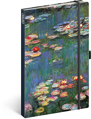 Cuaderno con banda de goma a rayas – Bloc de notas para mujeres y niñas – Diario diario diario para la escuela y el trabajo (Claude Monet)