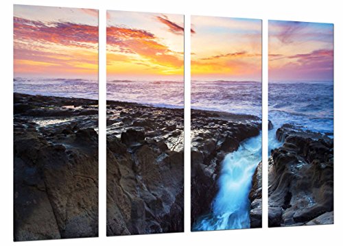 Cuadro Fotográfico Paisaje Playa Rocas, Mar Atardecer, Brazo de Mar Tamaño total: 131 x 62 cm XXL