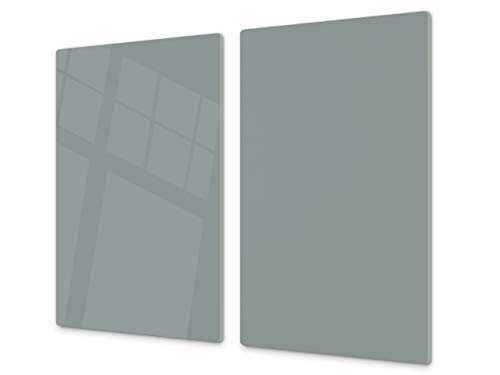 Cubre vitrocerámica y tabla de cortar de cristal templado – Superficie de vidrio templado resistente – UNA PIEZA (60 x 52 cm) o DOS PIEZAS (30 x 52 cm); D18 Serie de colores: ZB Gris